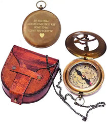 Engraved Sundial Compass with Leather case - Traveler Gift - Inspirational Gift - Adventurer Gift - Wedding Gift - Baptism Gift - Gift for him