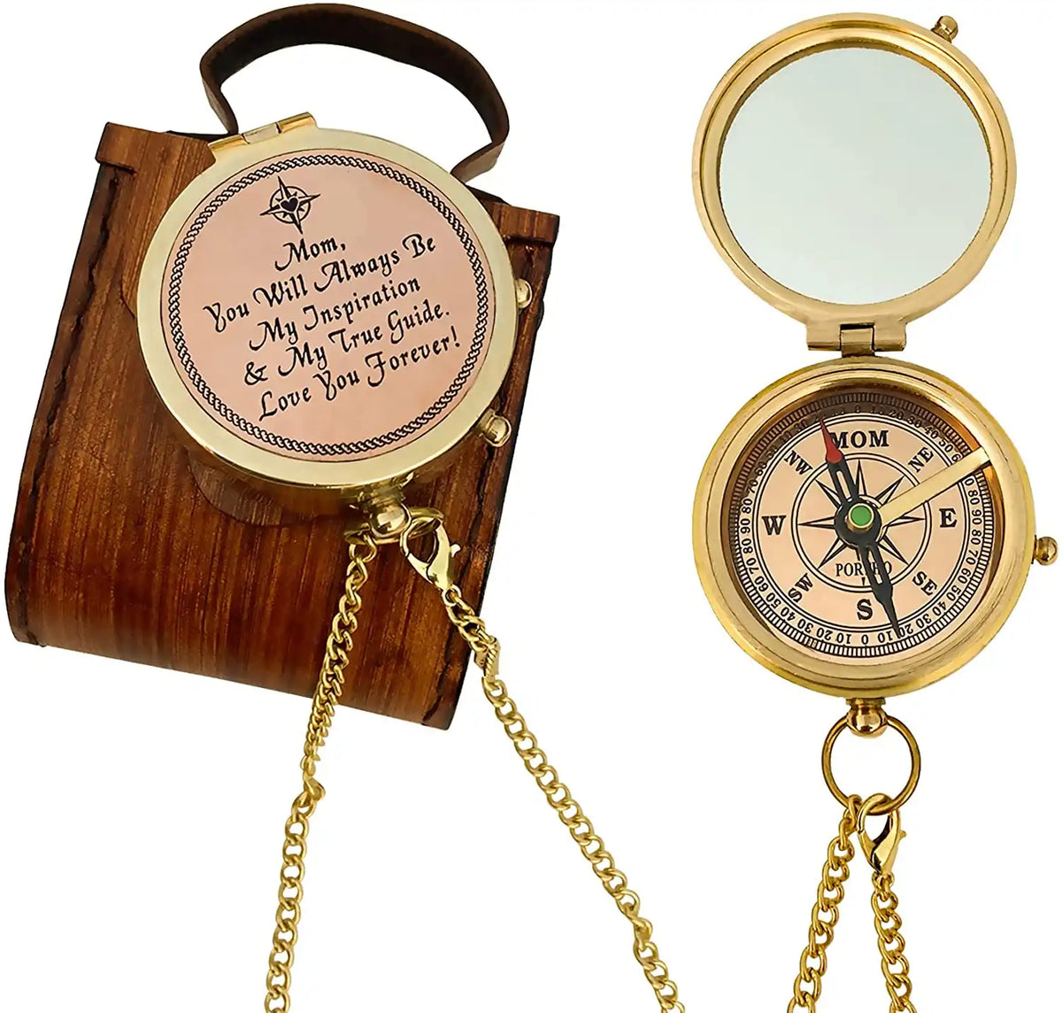 Gifts for Mom from Daughter or Son - Mom's Compass Gold Makeup Mirror - Birthday, Mothers Day, Mother of The Bride, Sentimental & Meaningful Gifts Ideas for Mother, Pocket Hand Mirror