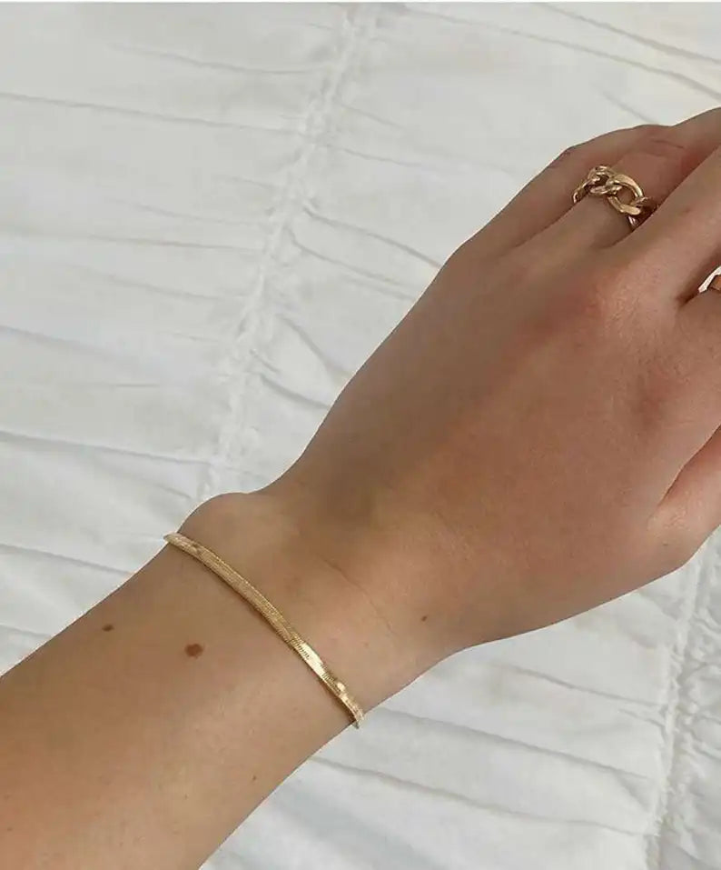 Gold Herringbone Bracelet  18k Gold Filled Snake Chain Bracelet  Dainty Gold Bracelet  Gold Flat Chain Bracelet  Stacking Bracelet