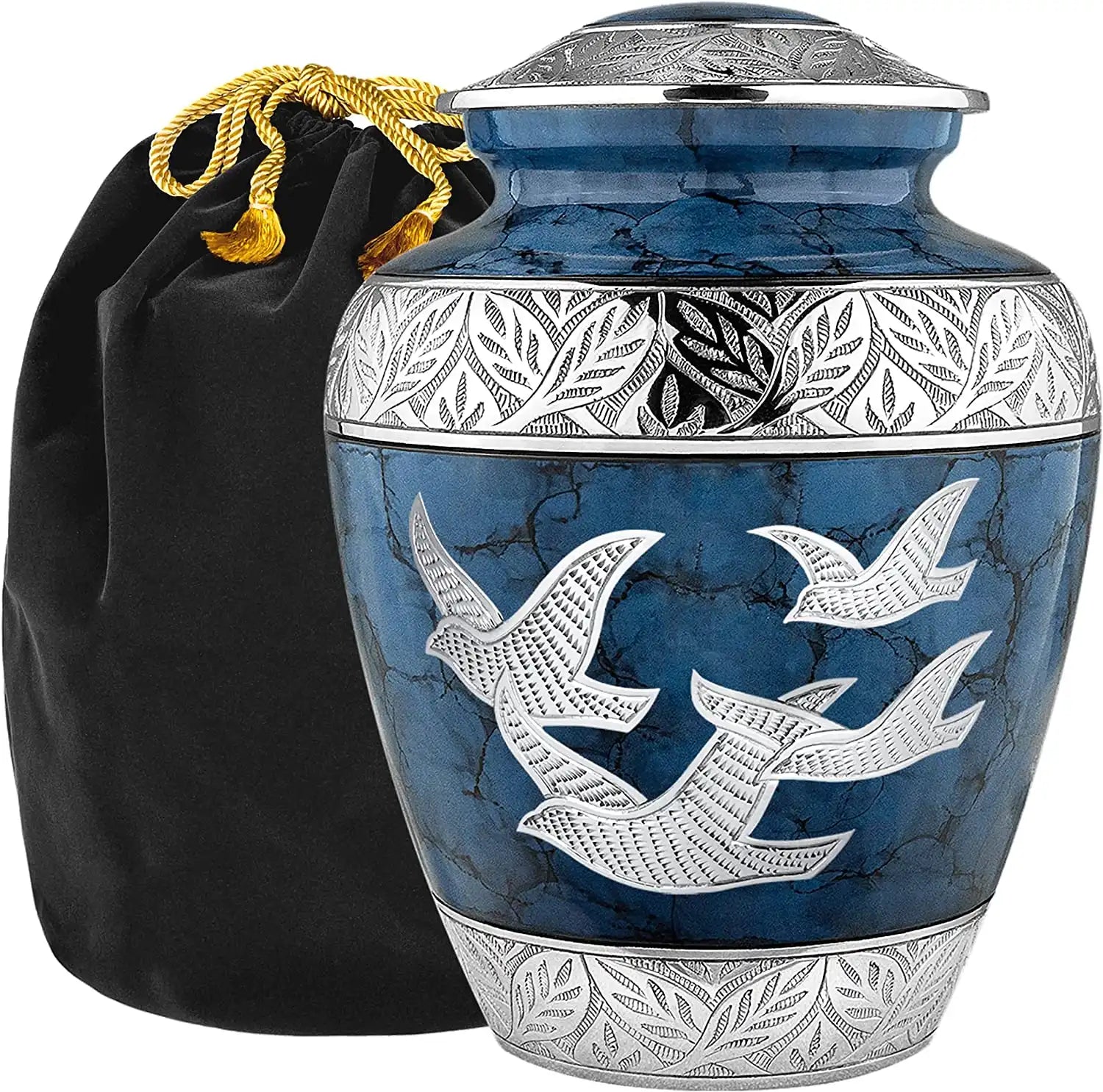 Handcrafted Dark Blue With Dove Urn for Ashes- Handcrafted Cremation Urn, Large Burial Urns for Ashes Adult Male - Urns for Human Ashes Adult Female, Funeral Decorative Urns - Up to 200 LBS