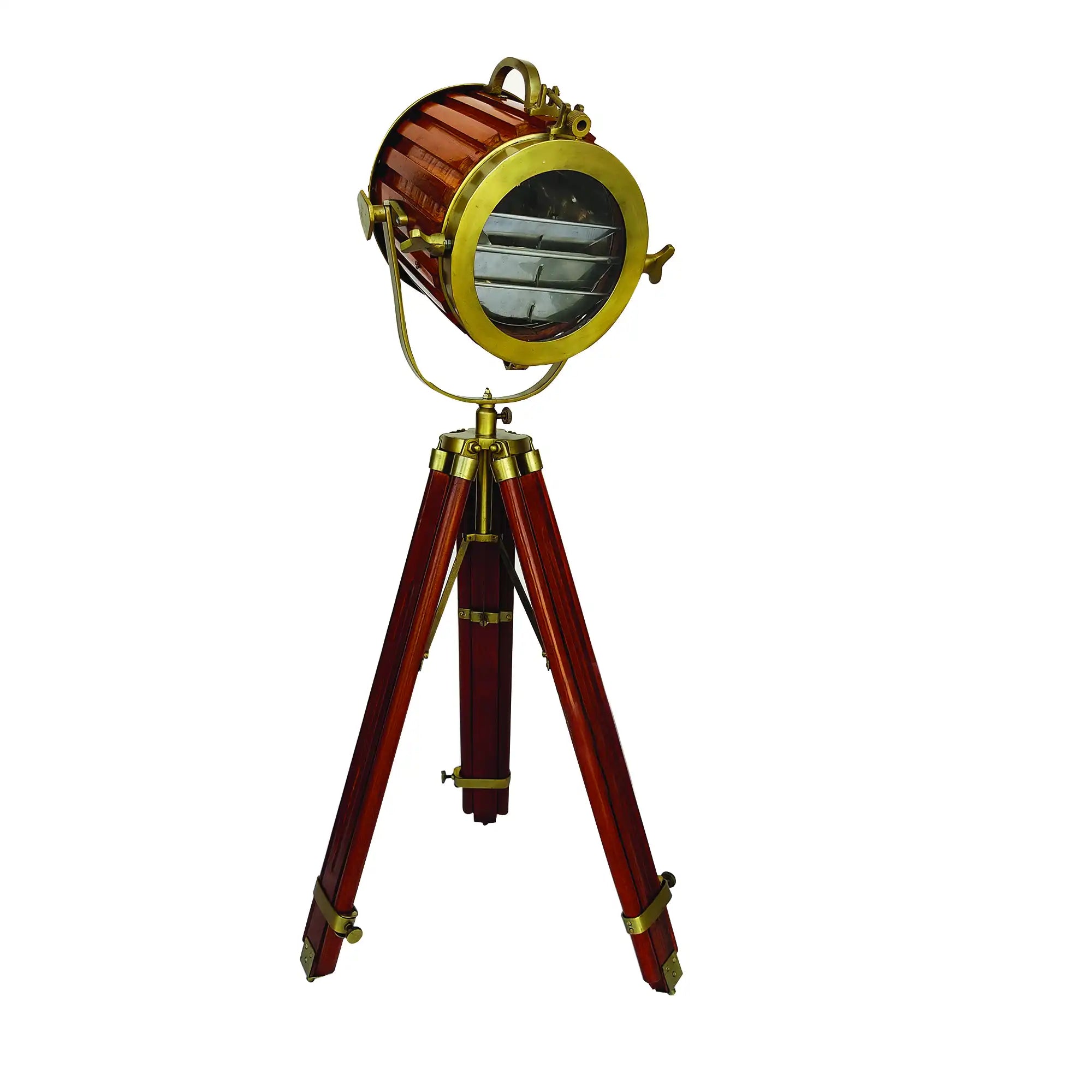 Hollywood wooden spotlight searchlight floor lamp with brown wooden tripod stand Home & Office Decor