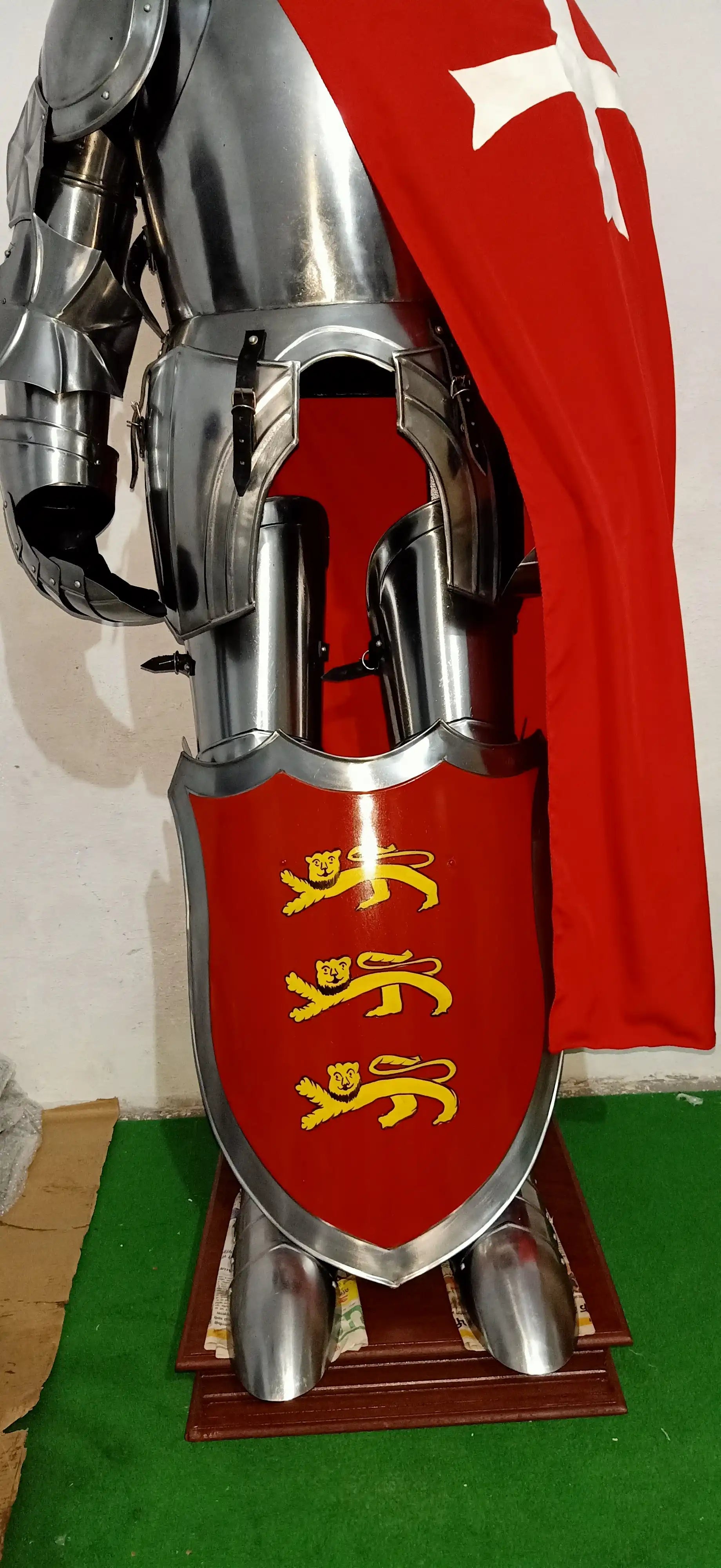 Medieval Knight Full Body Wearable Armor & Shield Costume Figure Collectibles With Wooden Stand