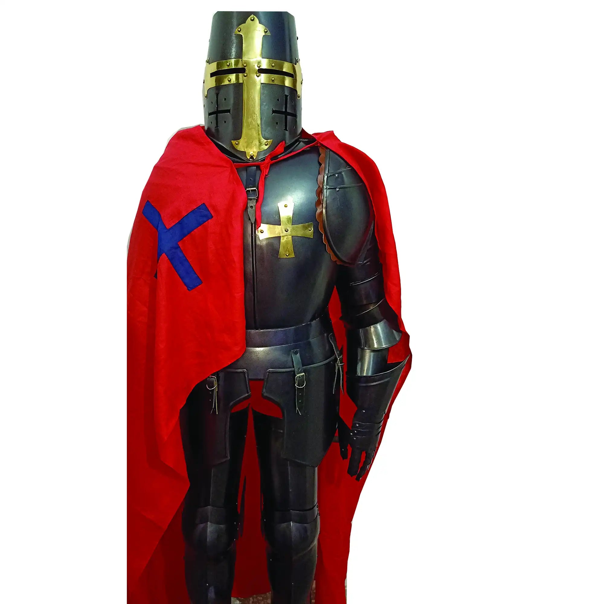 Medieval Knight Suit Of Templar Armor Combat Full Body Wearable Armour Costume With Wooden Stand