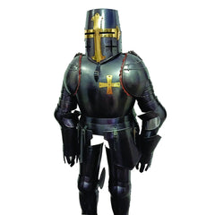 Medieval Knight Suit Of Templar Armor Combat Full Body Wearable Armour Costume With Wooden Stand