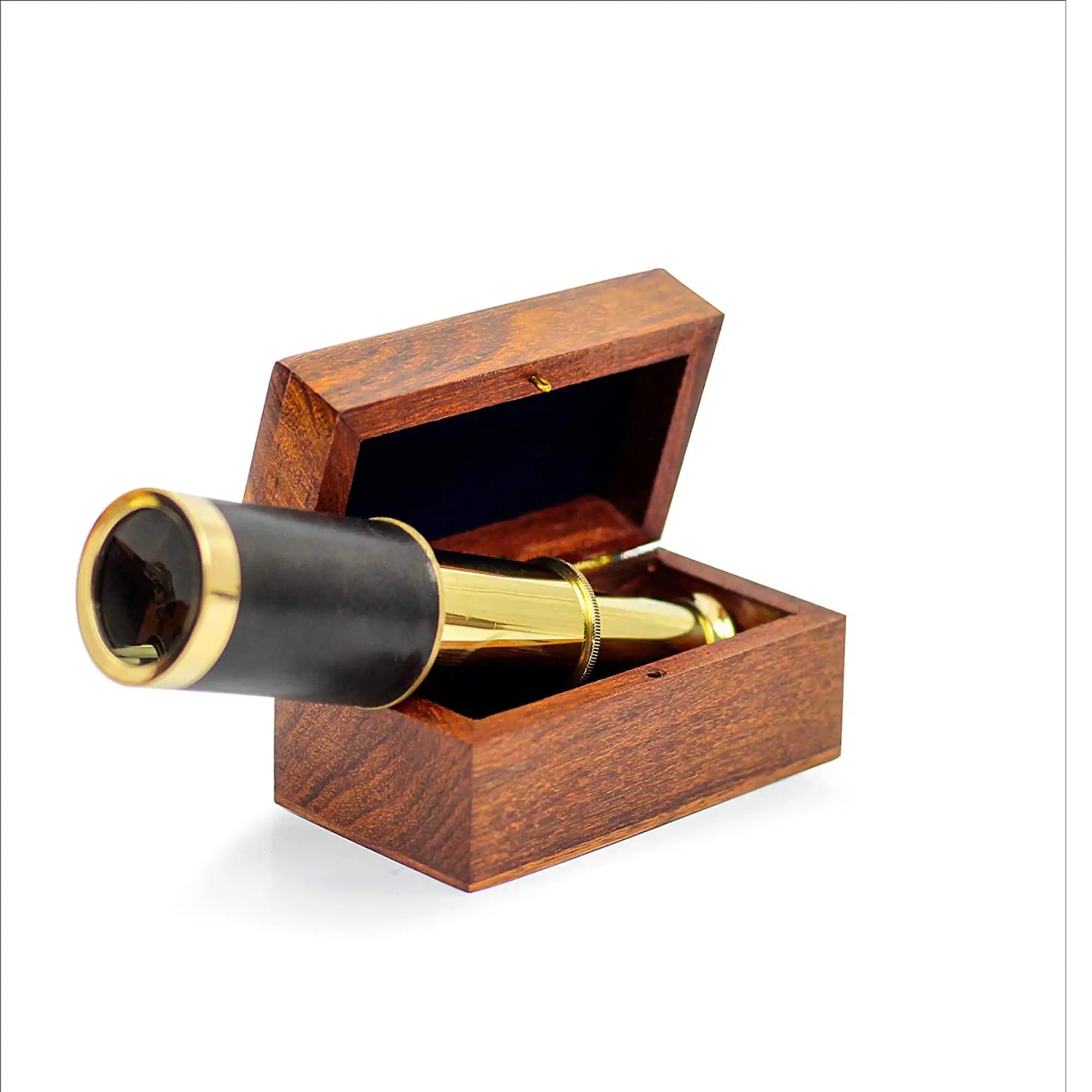 Miniature Beautiful Handcrafted Handheld Brass Telescope with Rosewood Box - Pirate Navigation Gifts -Portho mall (6 Inches, Polished Brass)