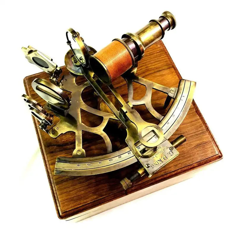 8 inch Nautical Antique Heavy Brass Antique Sextant with Wooden Box