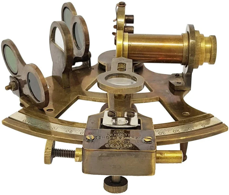 Nautical Antique Finish Brass Working Navigation Kelvin & Hughes 1917 Sextant With Leather Case