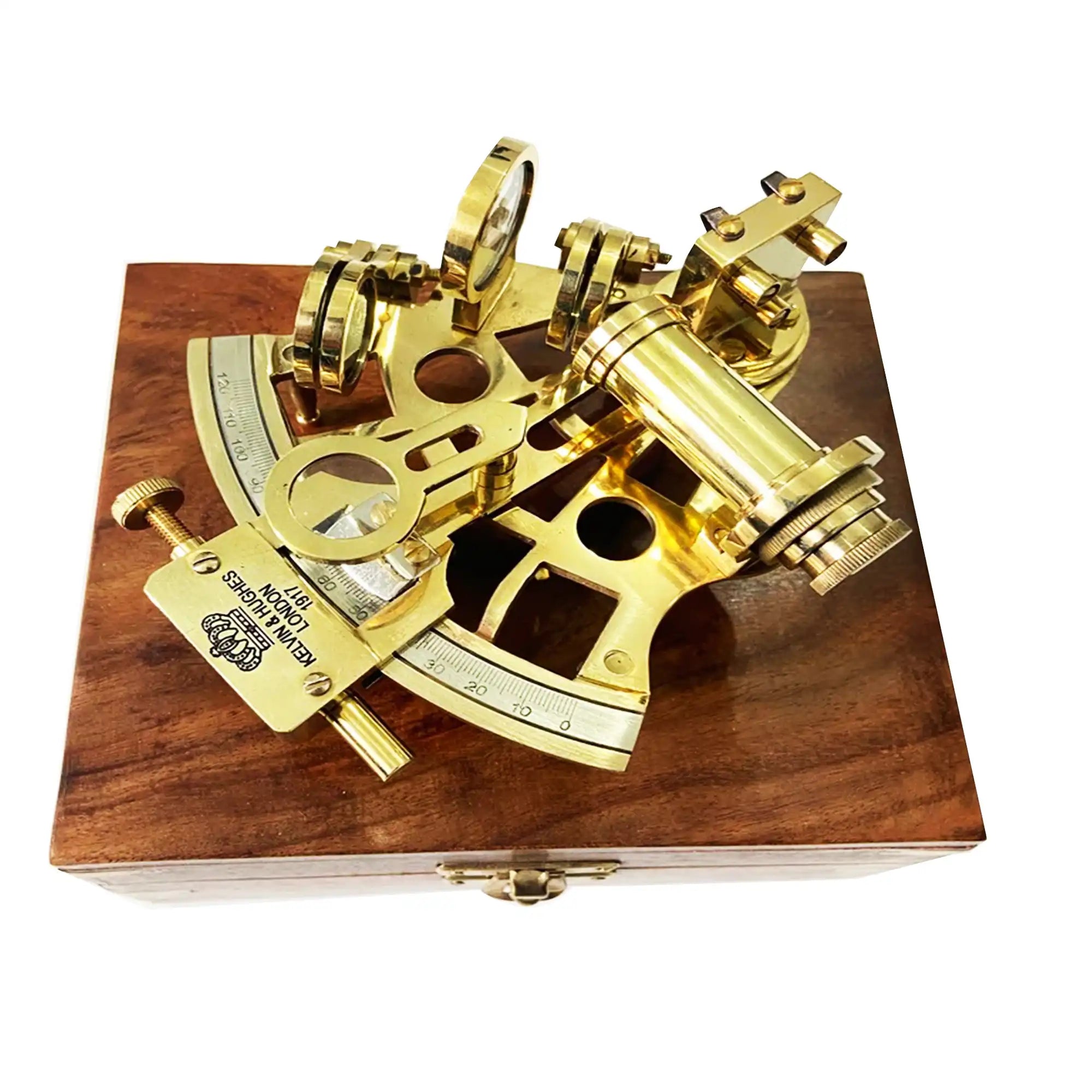Nautical Brass Navigational Marine Gold Color Sextant With Wooden Box