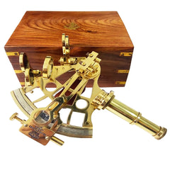 Nautical Brass Navigational Marine Gold Color Sextant With Wooden Box
