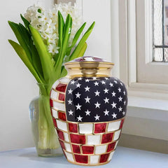 Patriotic Flag Urn for Ashes - Handcrafted Cremation Urn, Large Burial Urns for Ashes Adult Male - Urns for Human Ashes Adult Female, Funeral Decorative Urns - Up to 200 LBS