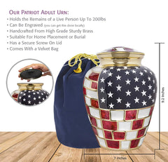 Patriotic Flag Urn for Ashes - Handcrafted Cremation Urn, Large Burial Urns for Ashes Adult Male - Urns for Human Ashes Adult Female, Funeral Decorative Urns - Up to 200 LBS