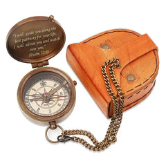 Psalm Engraved Compass with Authentic Leather Pouch, Religious Gifts - Christian Gifts, Baptism Gift, Graduation Gift, Inspirational Gifts for Men, Boys and Children