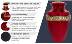 Red Urns for Ashes - Handcrafted Cremation Urn, Large Burial Urns for Ashes Adult Male - Urns for Human Ashes Adult Female, Funeral Decorative Urns - Up to 200lbs