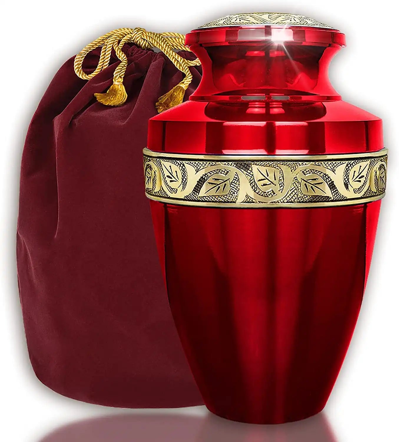 Red Urns for Ashes - Handcrafted Cremation Urn, Large Burial Urns for Ashes Adult Male - Urns for Human Ashes Adult Female, Funeral Decorative Urns - Up to 200lbs