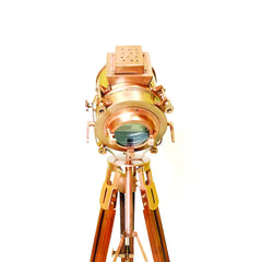 Retro Wooden Tripod Floor Lamp Handmade Designer Copper Antique Marine Searchlight Hollywood Modern Floor Lamp With Stand