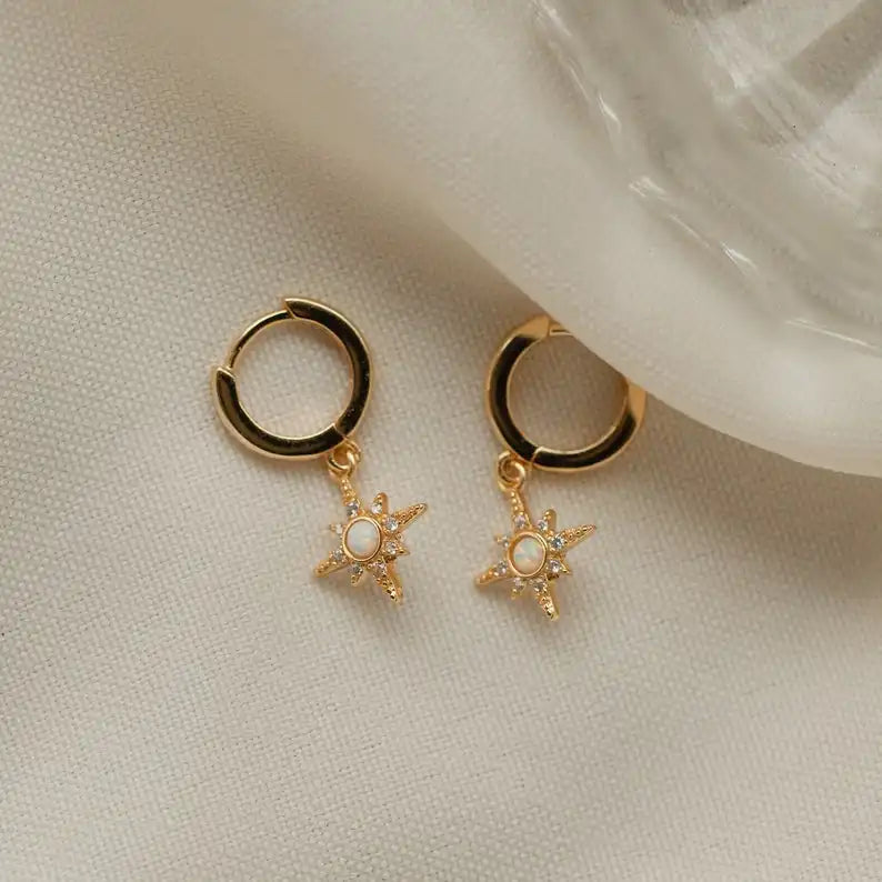 Starburst Huggie Earrings by Porthomall • Trending Opal Star Earrings • Perfect Minimalist Look • Gift for Her