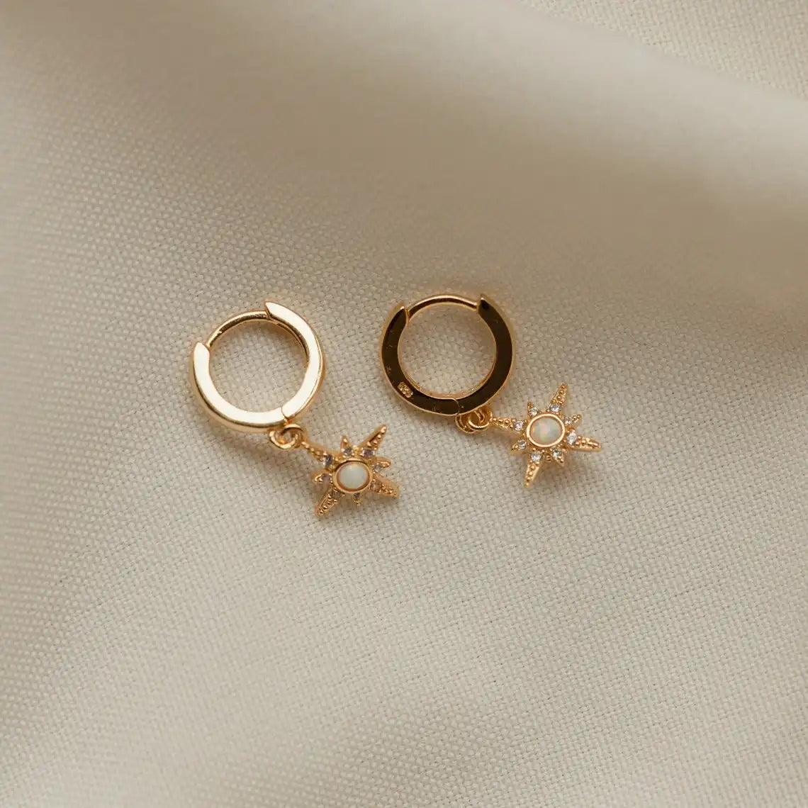 Starburst Huggie Earrings by Porthomall • Trending Opal Star Earrings • Perfect Minimalist Look • Gift for Her