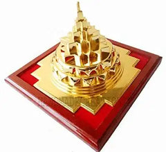 Swarna Chakra Panchdhatu Gold Plated Shree Yantra with Wooden Stand
