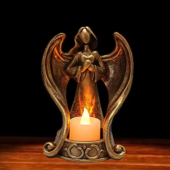 Sympathy Memorial Angel Wing Resin Statue LED Candle Holder Church Candle Angel Memorial Candlestick | Resin Flameless Candlestick | Condolence Gifts Bereavement Gifts