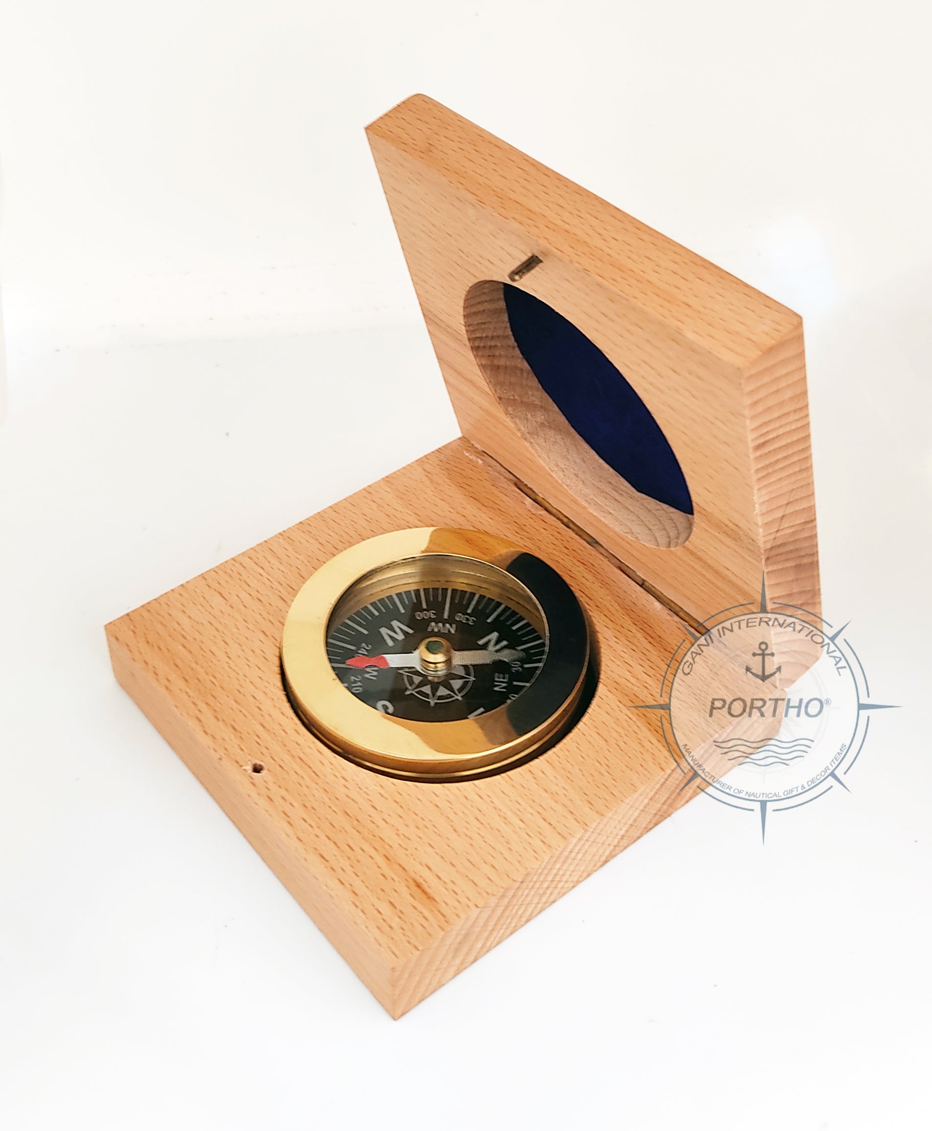 Nautical Shiny Brass Flat Compass With Wooden Box Anniversary Gift Brass Compass, Engraved Nautical compass Camping Hiking