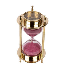 7-inch Decorative Brass Sand Timer Hourglass with Antique Maritime Compass