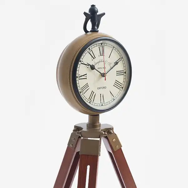 Vintage style clock With wooden tripod stand - Home Decor Gift Item - Antique Clock with tipod