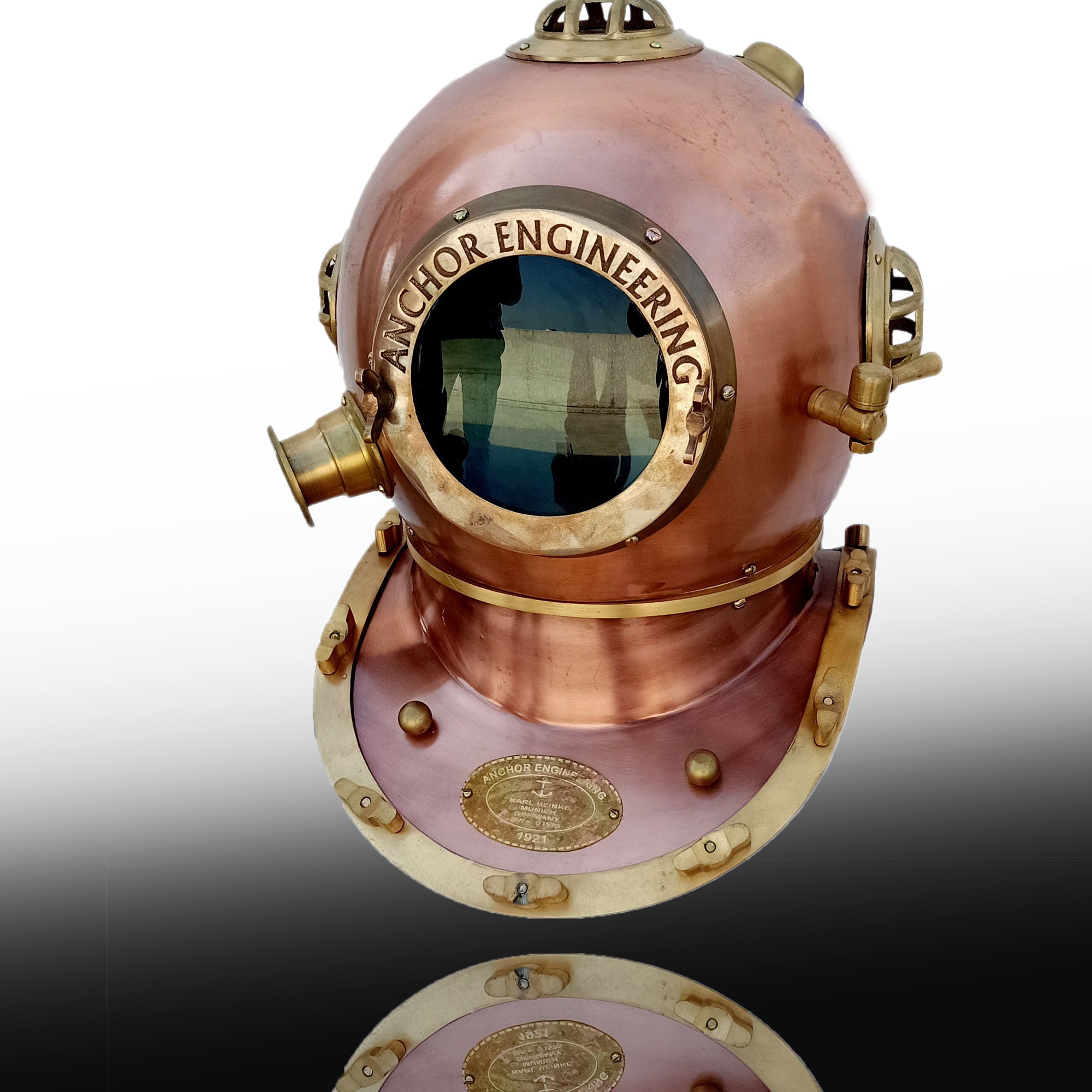 Nauticalmart Diving Divers Helmet Us Navy Mark V Helmet Solid Copper Brass With Base Antique Nauticalmart Diving Divers Helmet Us Navy Mark V Helmet Solid Copper Brass With Base Antique