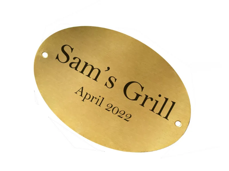 Oval brass plaques, custom engraved with your name and address