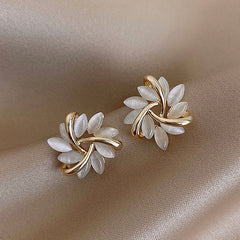 Opal Flower Stud Earrings, Triquetra Earrings, Minimalist Earrings, Floral Earrings, Dainty Flower Earrings, White Flower Studs, Gold Plated