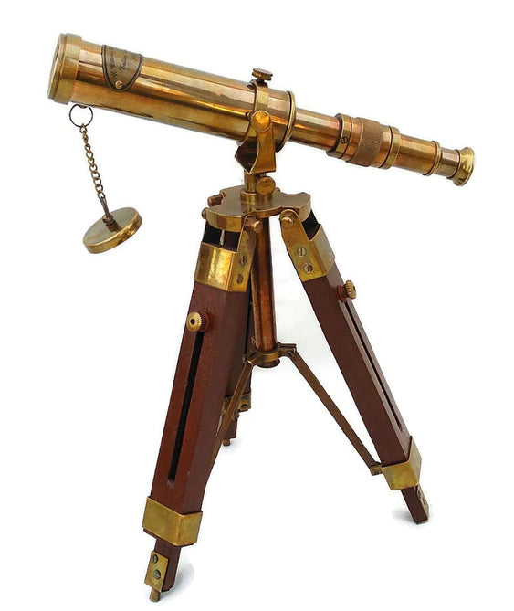 Nautical Brass Telescope Double Barrel Astro with Wooden Tripod Home & Office Decorative