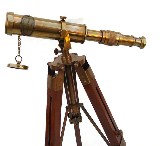 Nautical Brass Telescope Double Barrel Astro with Wooden Tripod Home & Office Decorative