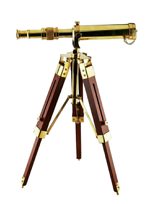 PORTHO Golden Maritime Brass Telescope with Adjustable Tripod Stand. Brass handicraft item .