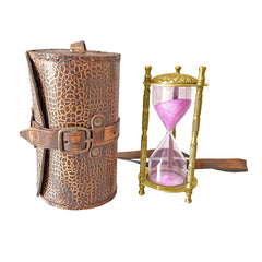 Personalized Vintage brass antique Sand timer with leather case pink sand Hour glass sand timer nautical Decor gift item