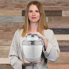 White Urns for Ashes -Handcrafted Cremation Urn, Large Burial Urns for Ashes Adult Male - Urns for Human Ashes Adult Female, Funeral Decorative Urns - Urn Up to 200 LBS